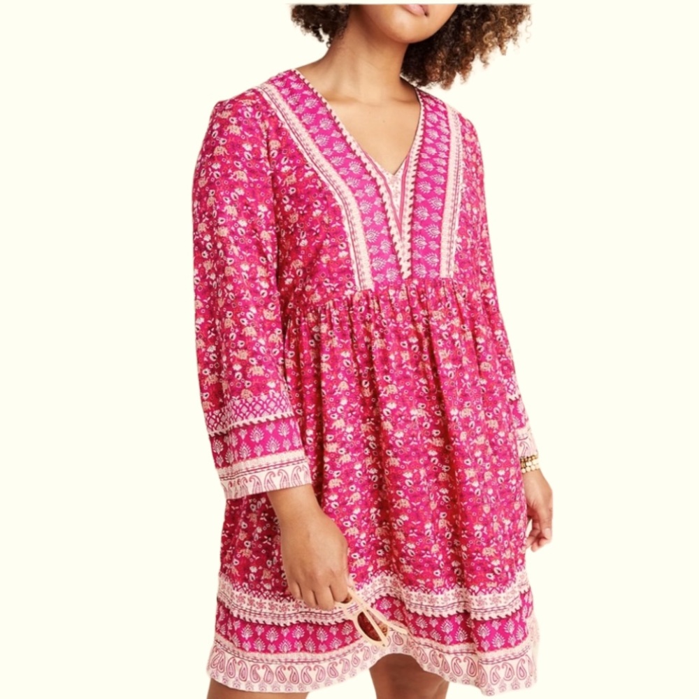 MAEVE x Anthropologie Pink TUNIC Dress BOHO Small